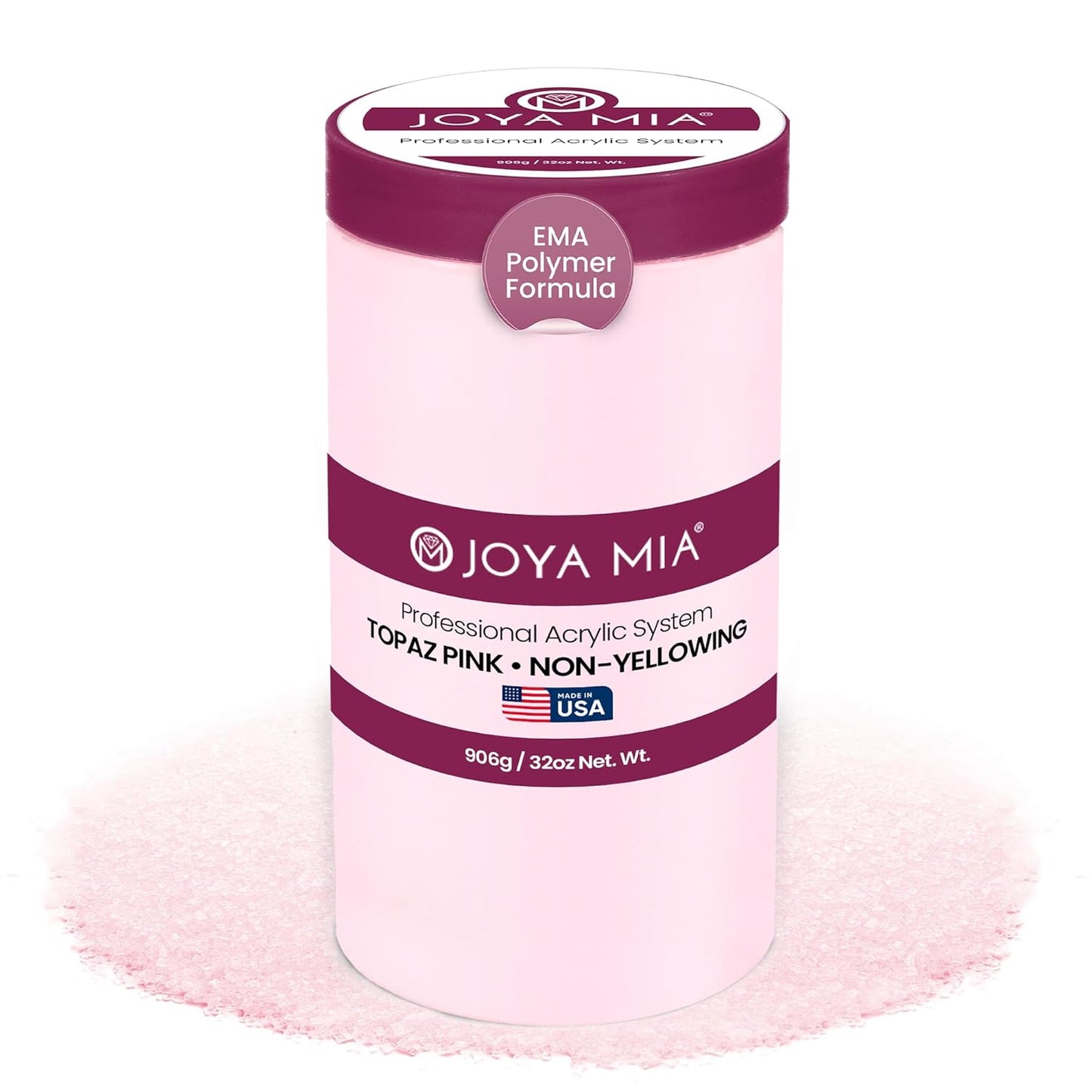 Joya Mia Acrylic Powder for Nails, MMA-Free, Super Adhesion Professional Powder for Flawless & Long-Lasting Nail Enhancements, Easy Application, Vibrant & Stunning Colors - Topaz Pink, 32 oz