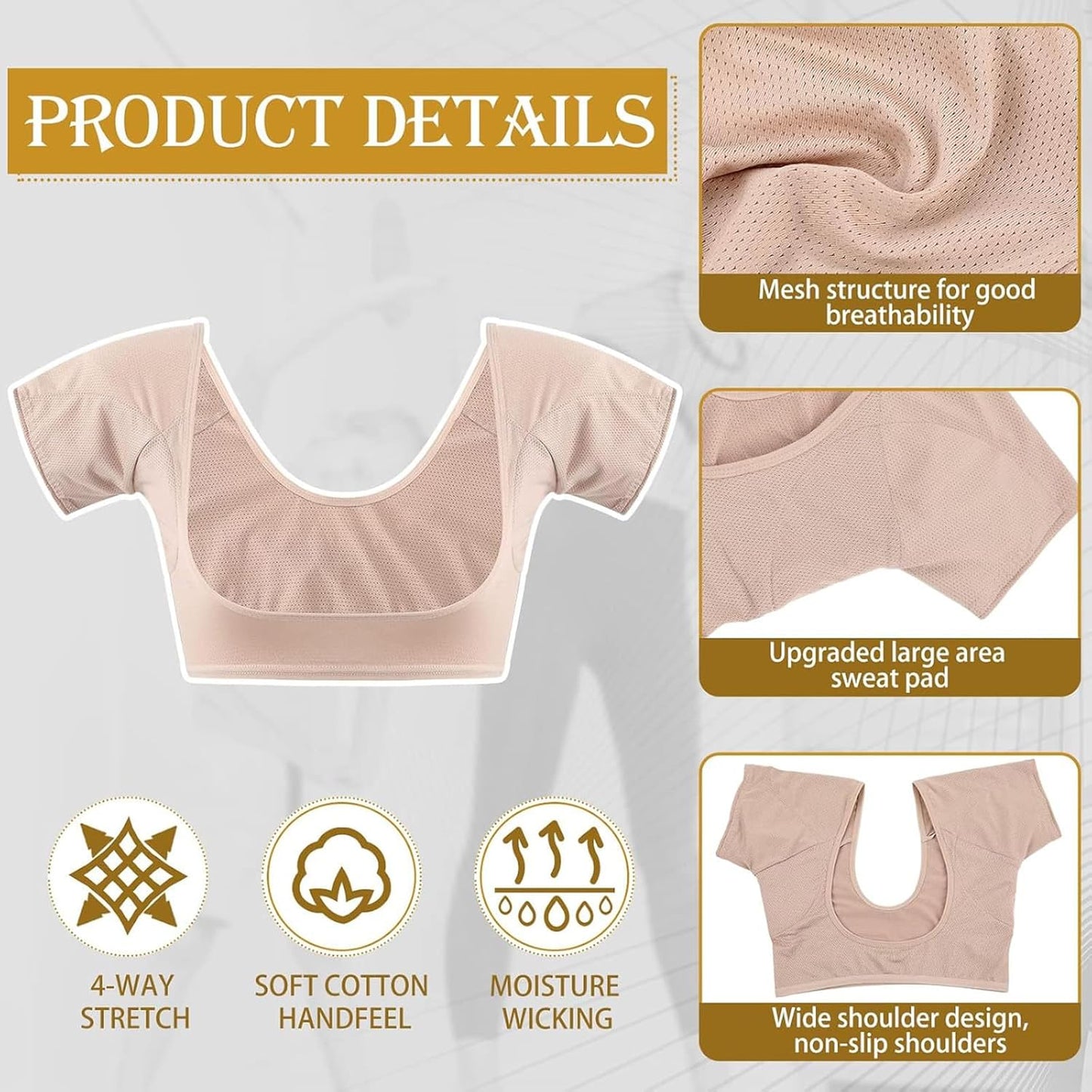 Zhanmai 3 Pcs Underarm Sweat Vest Armpit Sweat Proof Pads for Under Armpits Underarm Proof Pads for Women