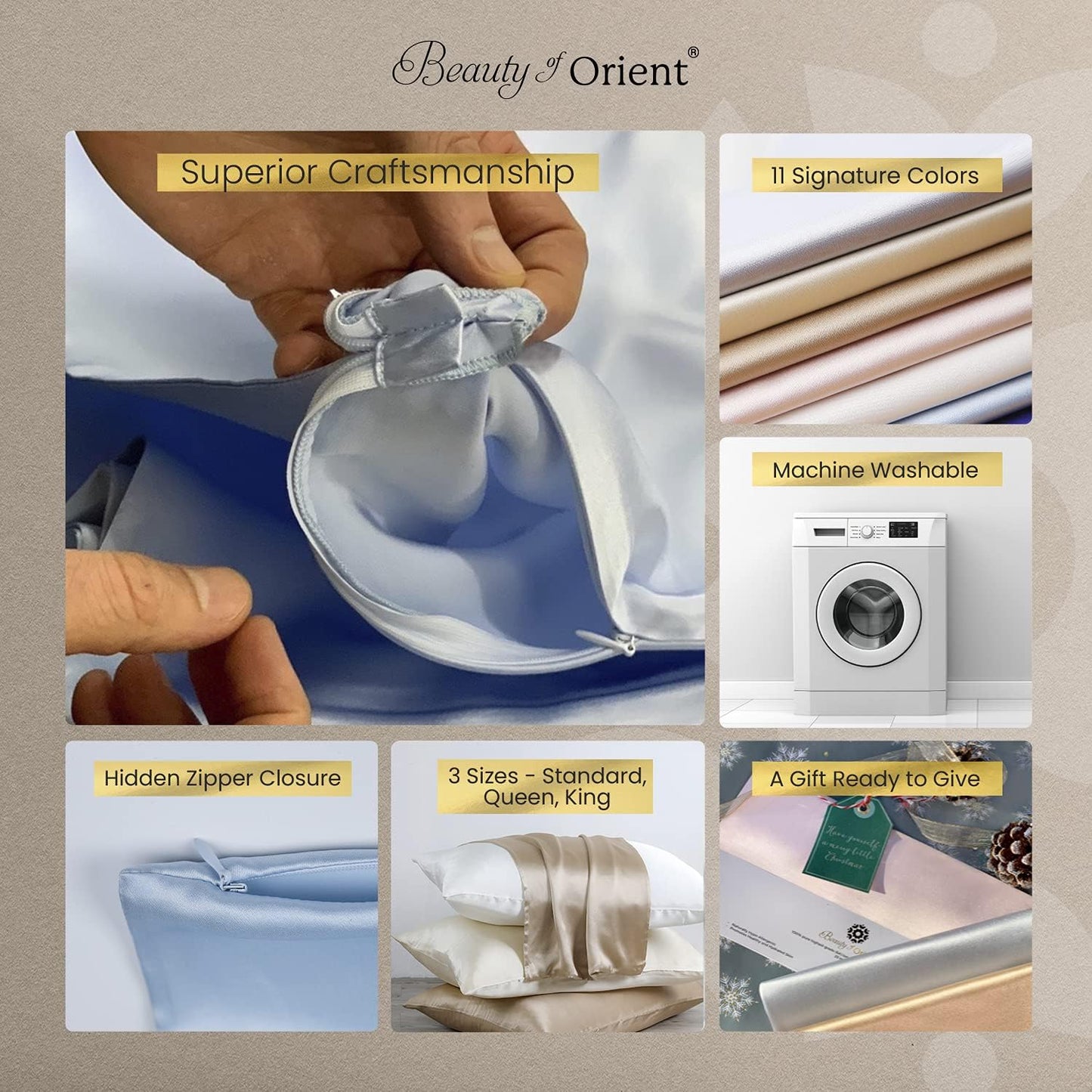 100% Pure Mulberry Silk Pillowcase for Hair and Skin, 19 Momme, Champagne, King - 20" x 36"