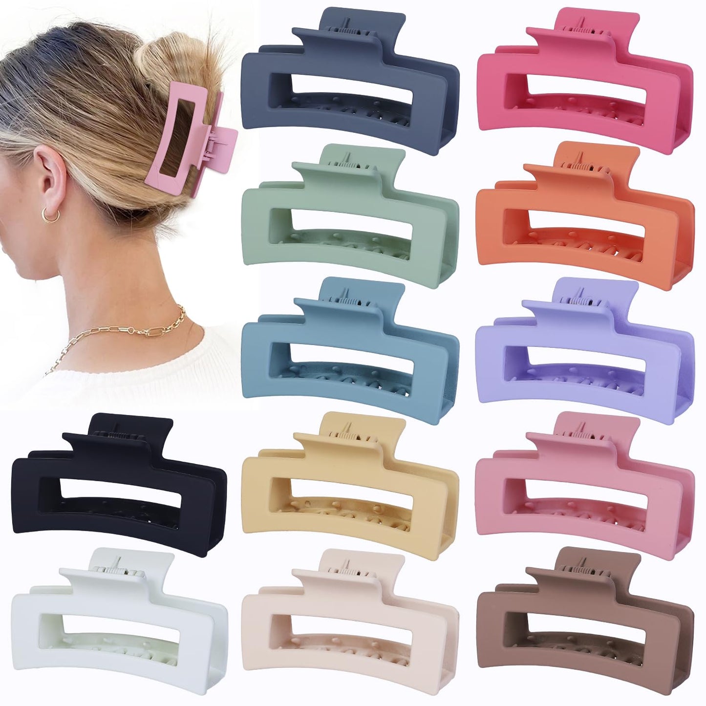 12 Pcs Medium Hair Clips, 3.5 Inch, Colorful - Hair Clips for Thick and Thin Hair, Square Claw Clips, Jaw Clips, Bulk Hair Accessories for Women and Girls