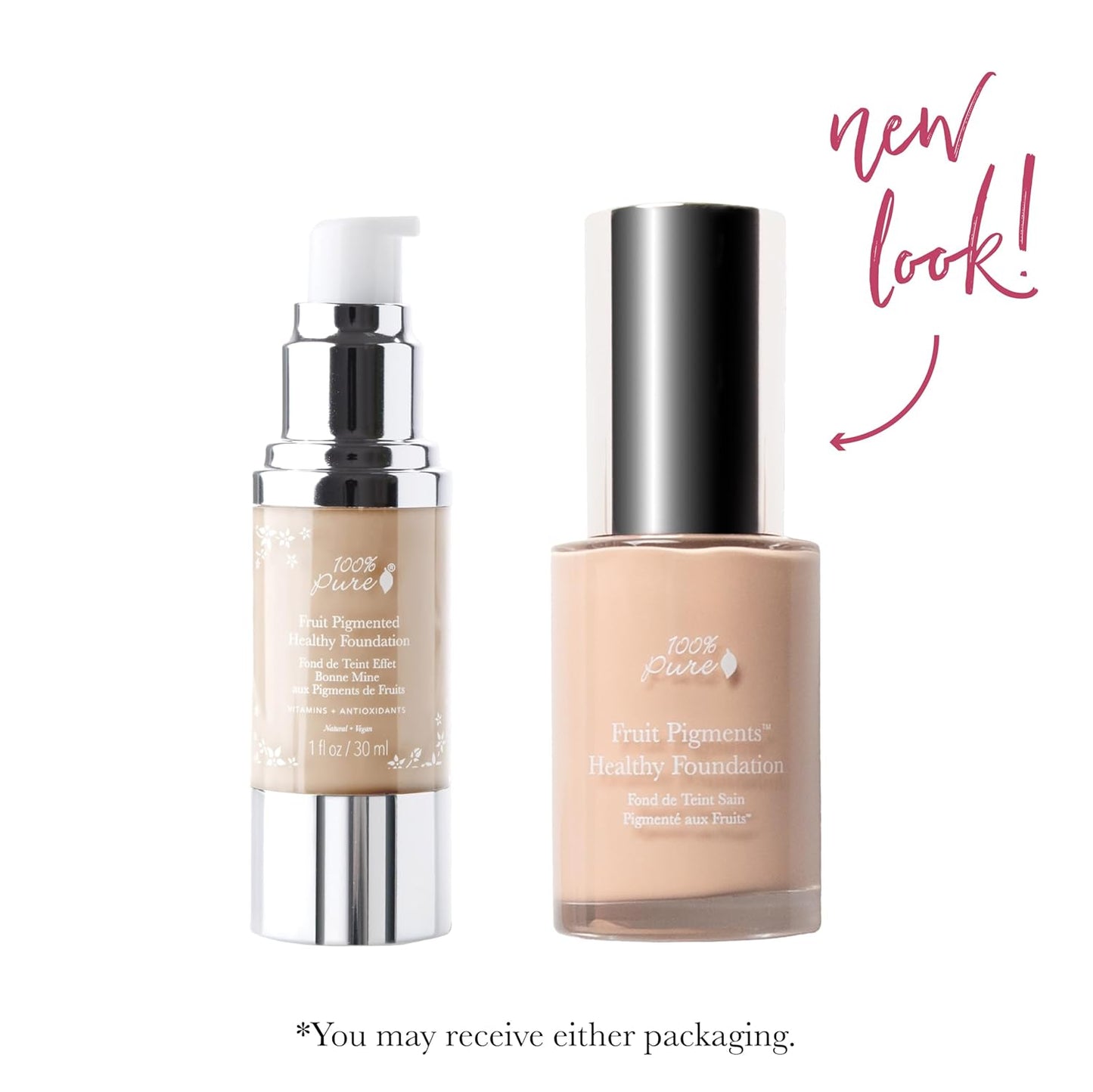 100% PURE Healthy Foundation Full Face Coverage Makeup, Liquid Matte Finish with Anti-Aging Benefits - Vegan Gorgeous Fruit Pigmented White Peach Color (Light with Warm Undertone) - 1 Fl Oz