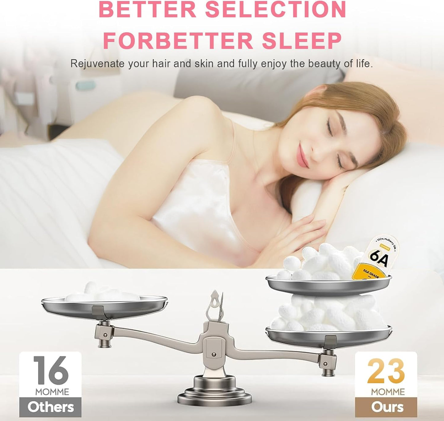 100% Silk Pillowcase 2 Pack for Hair and Skin, Both Sides 23 Momme Grade 6A+ Mulberry Silk Pillowcases with Hidden Zipper, Soft&Smooth Cooling Pillow Cases (White, Queen 20×30)