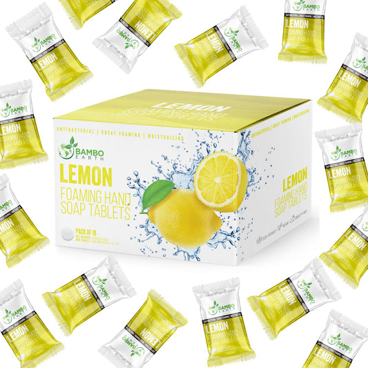 18 Pack Natural Foaming Hand Soap Tablets - Soft Moisturizing Handwash Tab Refills - 1 Tablet = 9 Oz Refillable Liquid Wash Foam Handsoap - Eco-Friendly Paper Softsoap Refill Tabs (Lemon)
