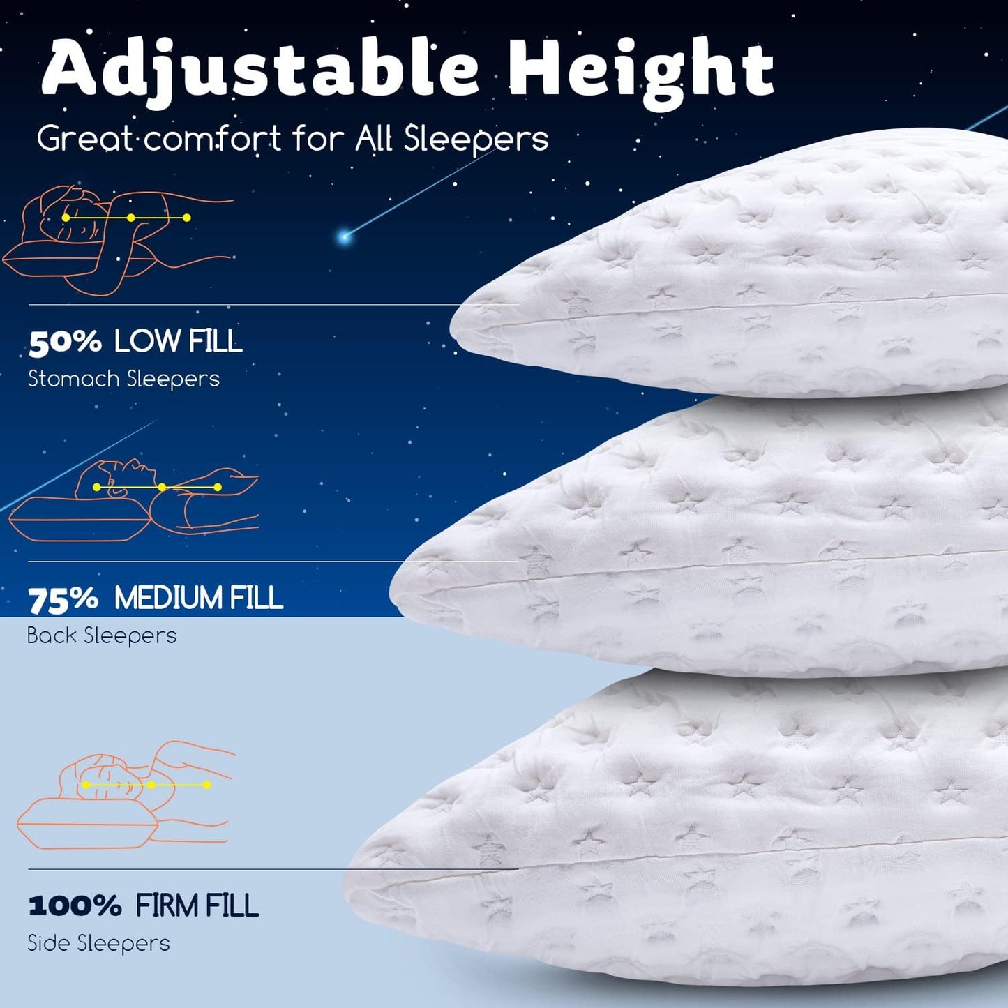 Cooling Side Sleeper Pillow for Neck and Shoulder Pain, Luxury Shredded Memory Foam Curved Bed Pillows for Sleeping Set of 1- Adjustable Queen Size- Washable Cover Crescent White