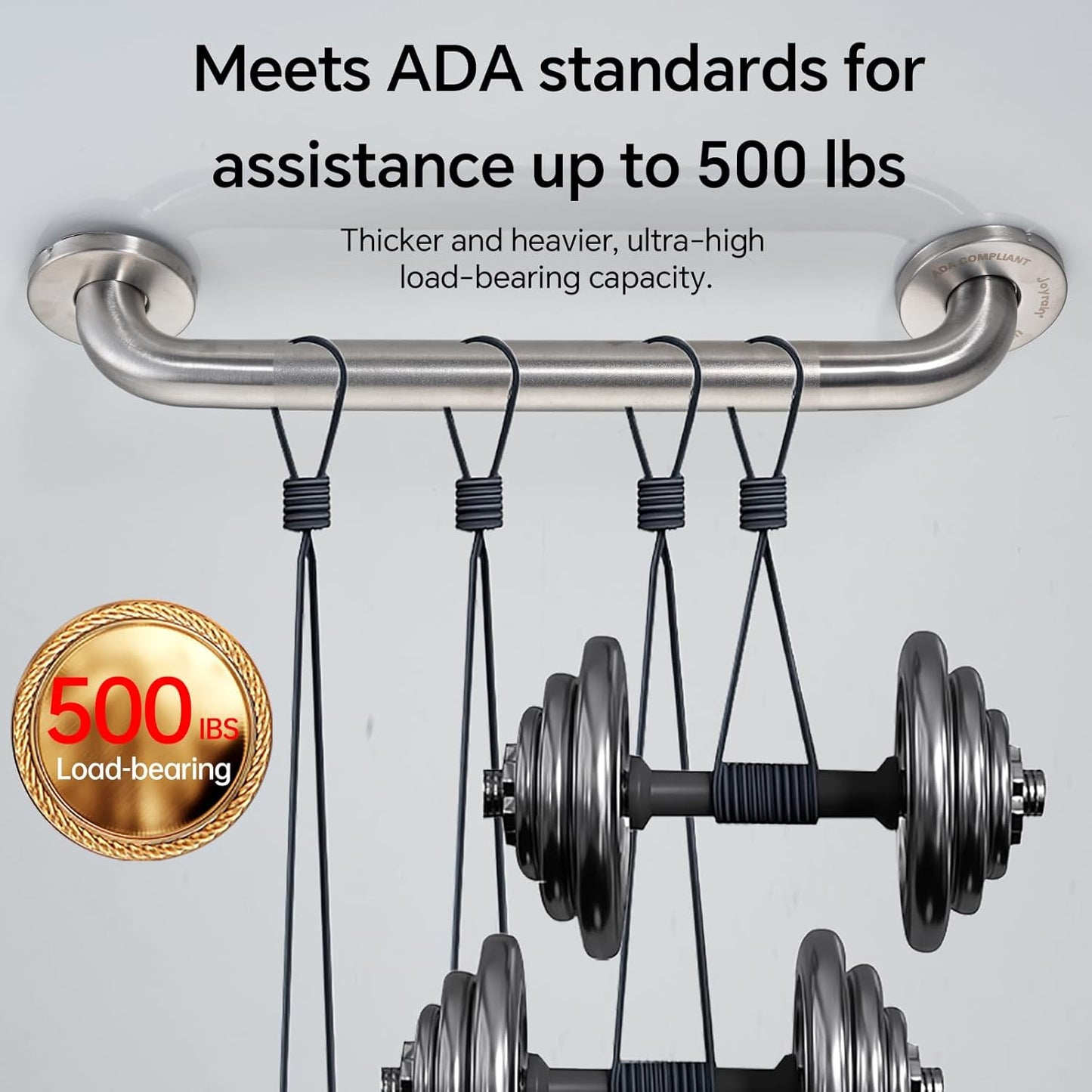 Joyrain 16-inch Bathroom Safety Grab Bar - 500lb Weight Capacity ADA Certified Anti-Slip Handle for Shower/Tub/Toilet, Elderly & Disabled Assist (Peened, 24 inch)