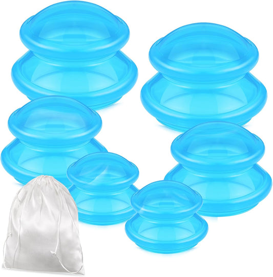 TrelaCo 6 Pcs Cupping Kit for Massage Therapy 3 Sizes Silicone Cupping Set Chinese Massage Therapy for Studio Household Cellulite Joint Pain Muscle Pain(Clear Blue)