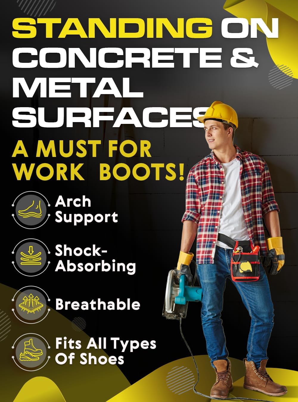 (New) Work Orthotic Insoles - Anti Fatigue Medium Arch Support Shoe Insert Men Women - Plantar Fasciitis Flat Feet - Relieve Foot Pain - Work Boot Insoles Standing All Day (M, Gray)