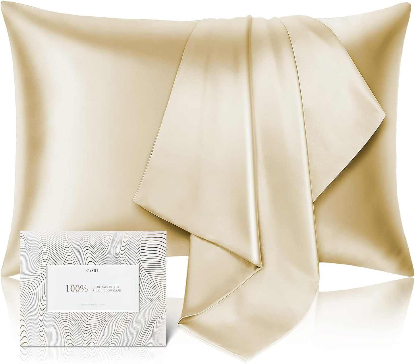 100% Pure Mulberry Silk Pillowcase for Hair and Skin - Allergen Resistant Dual Sides,600 Thread Count Silk Bed Pillow Cases with Hidden Zipper,1pc,King Size,Champagne