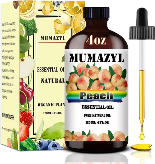 Peach Essential Oil, Peach Oil 4 Fl Oz 120ML for Diffuser Humidifier Yoga Cleaning DIY Candle Soap Making Essential Oils