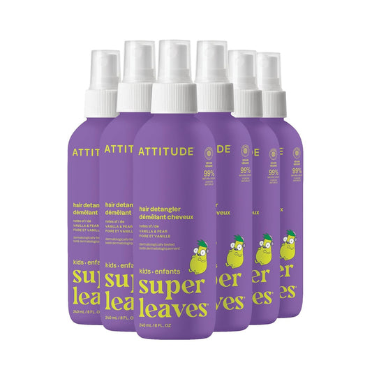 ATTITUDE Rinse-free Hair Detangler for Kids, EWG Verified Leave In Product, Plant- and Mineral-Based Ingredients, Vegan, Vanilla & Pear, 8 Fl Oz (Pack of 6)