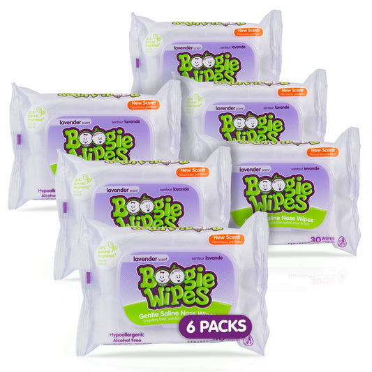 Baby Wipes by Boogie Wipes, Wet Wipes for Face, Hand, Body & Nose, Made with Vitamin E, Aloe, Chamomile and Natural Saline, Natural Lavender Scent, 30 Count, Pack of 6