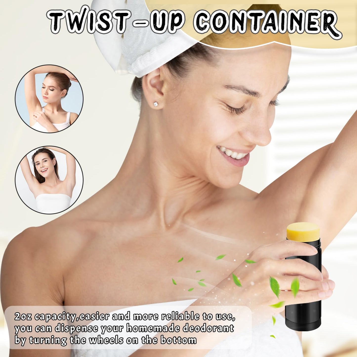 15 Pack 2 oz/60ml Plastic Deodorant Containers,Empty Round Twist-Up Solid Stick Tube Container for Homemade Deodorant,Shaving Soap Stick,Heel Lip Balm,Solid Lotion Bars-Top Filling,Black