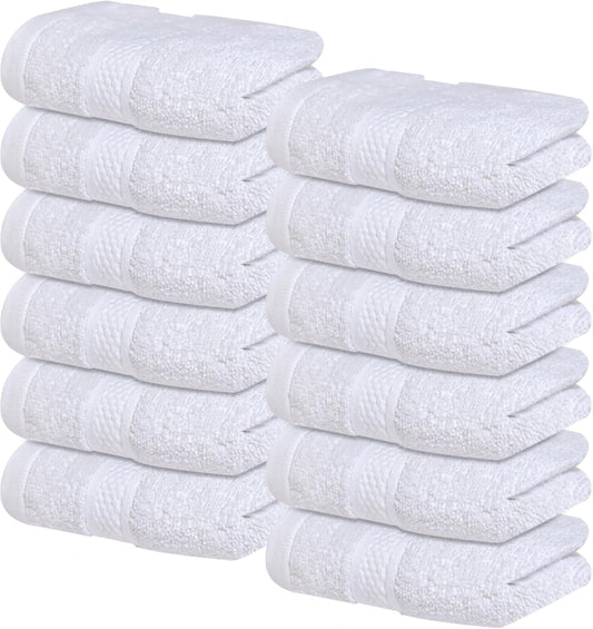 Infinitee Xclusives Luxury Wash Cloths for Showering [13x13] – 100% Cotton Washcloths [Pack of 12], Soft and Absorbent Face Towels for Bathroom Wash Clothes, Gym, and Spa (Brilliant White)