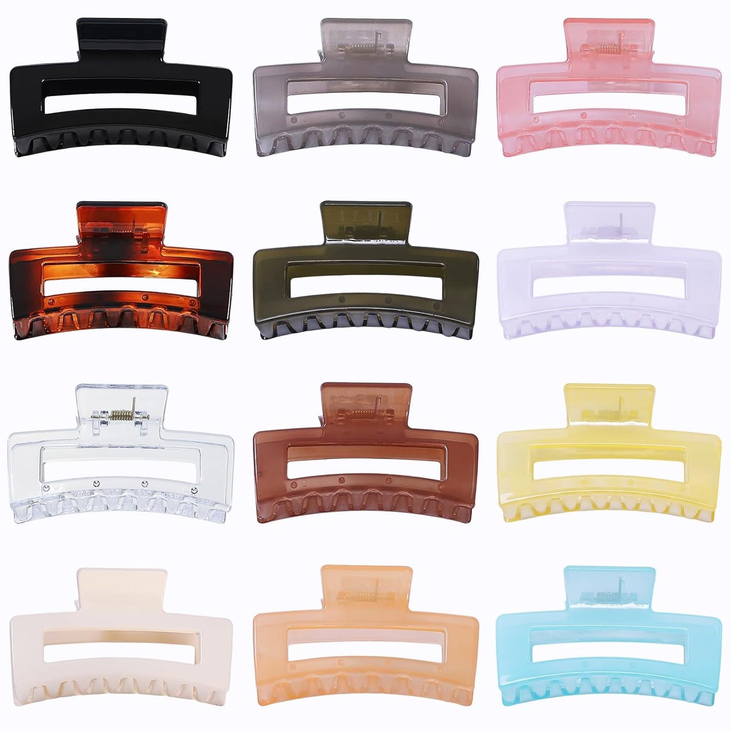 12 Pack Medium Square Claw Hair Clips, 3.5 x 2 x 1.1 inch, Shiny, 12 Colors, Hair Accessories for Women and Girls, Rectangular Rectangle Jaw Clips for Thick and Thin Hair Securing, 12 Pieces