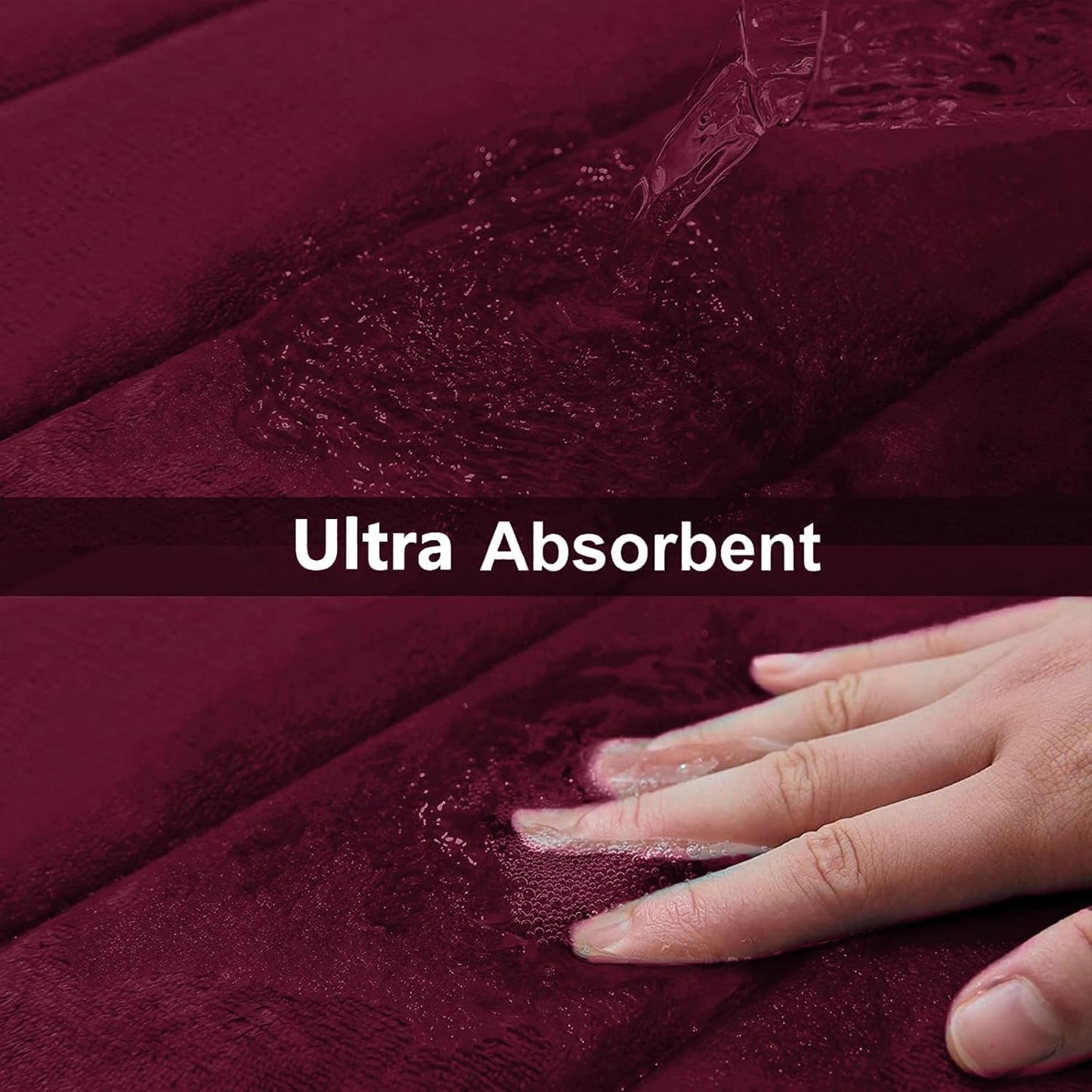 Buganda Memory Foam U-Shaped Contour Toilet Rugs, Non Slip Absorbent, Thick Soft Washable Bathroom Mat, Floor Carpet Bath Rugs Mat for Toilet Base (24" x 20", Burgundy)