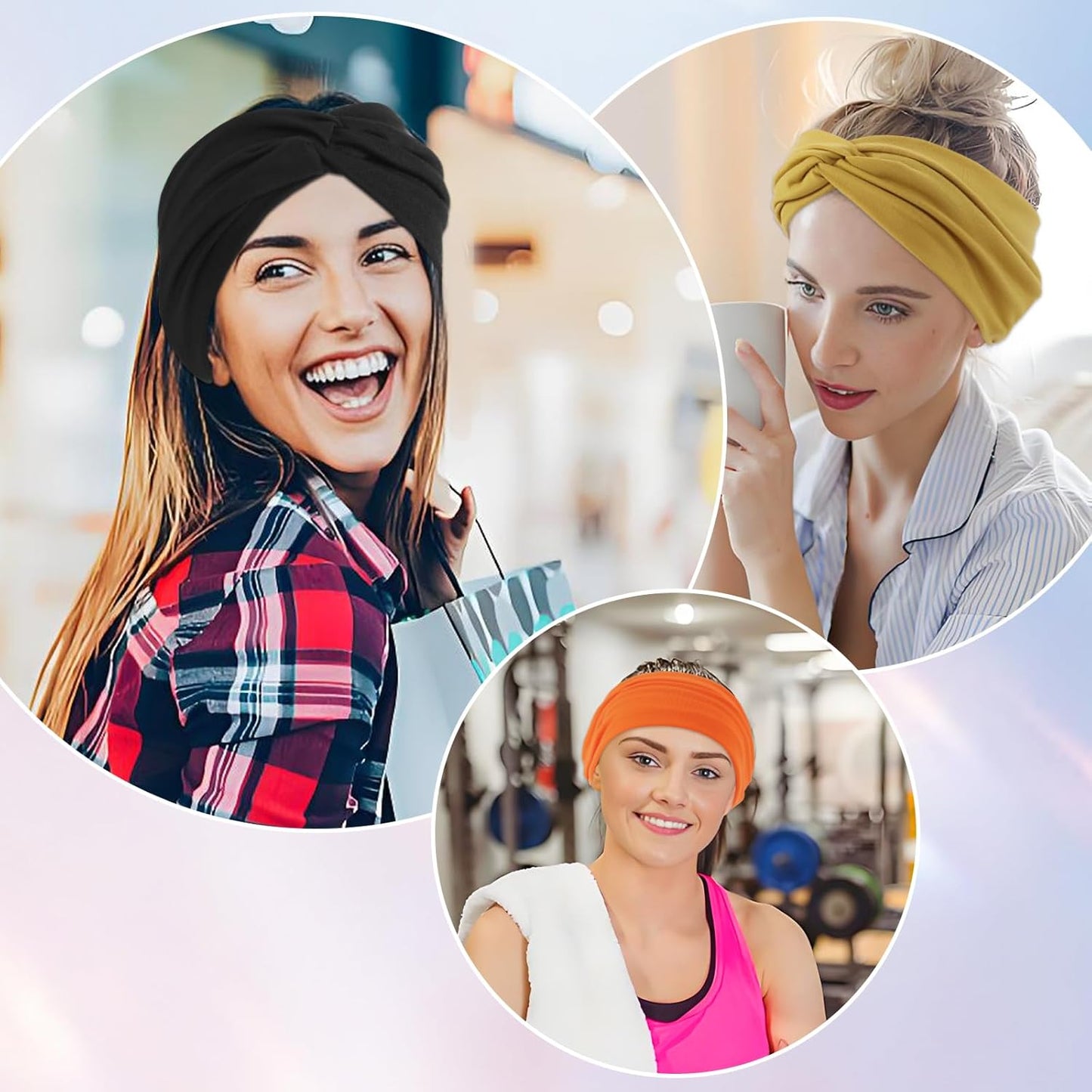 12-Pack Wide Stretch Headbands for Women - Non-Slip Extra Wide Turban Hair Bands for Workout, African Style, Sports & Daily Use (Breathable, All-Day Comfort) Color1 (Color2)