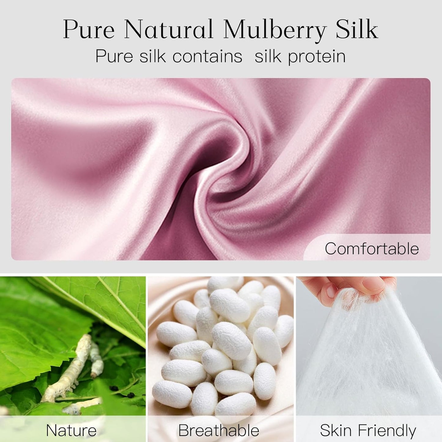 100% Natural Silk Eye Mask for Women Men, Soft Pressureless Cooling Blackout Eye Covers for Sleeping, Large Size Sleep Mask fits All Heads Adjustable, 1PC, Lotus Pink