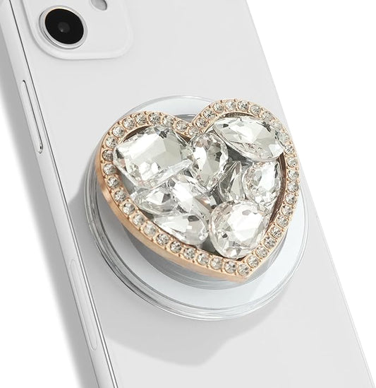 OnTheGrip Compatible with Magsafe Cute Cubic Diamond Heart Shape Design Collapsible Mobile Phone Grip Stand Holder for Smartphone Tablet Cell Phone Accessory (Gold Small)