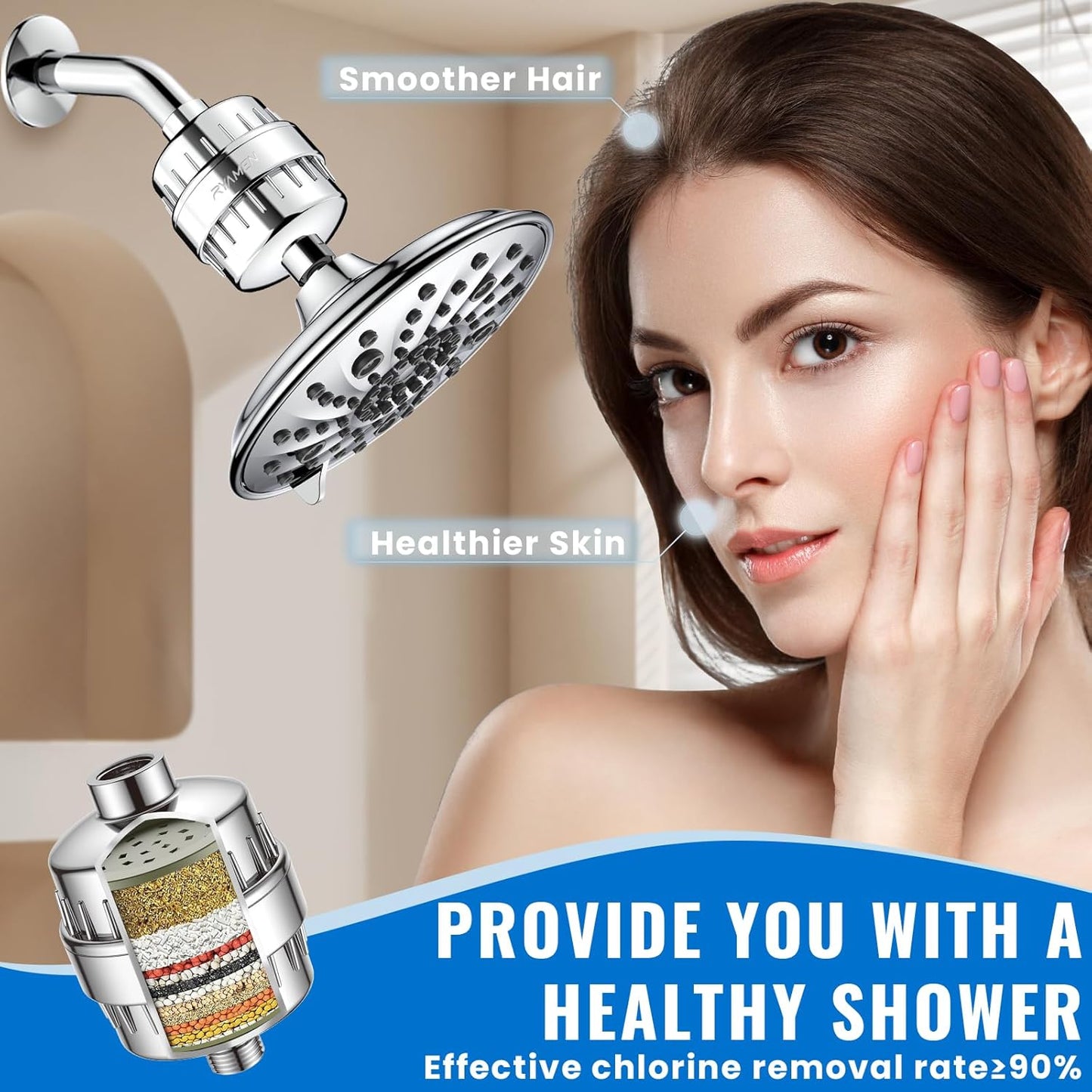 Ryamen Heavy Duty Shower Filter, Shower Water Filter, 99% REMOVAL Shower Head Filter for Hard Water, Heavy Metals, Chlorine, Enhanced Water Filtration for Healthier Skin and Hair (Silver)