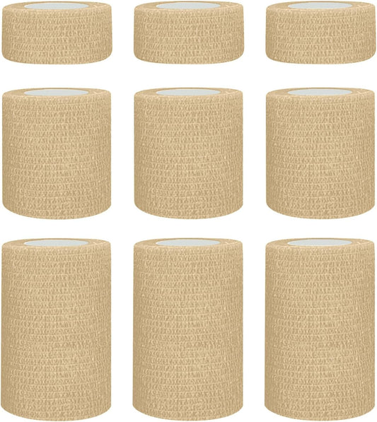 1"/2"/3" Self Adhesive Bandage Wraps, 9 Pack Skin Color Self Bandage Wrap for Wounds, Vet Wrap, Ankle Tape, Tattoo Tape Wrap, Medical Tape, Color Athletic Tape