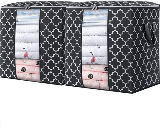 WISELIFE Storage Bags 2 Pack/100L Large Blanket Clothes Organization and Storage Containers for Comforters,Bedding, Foldable Organizer with Reinforced Handle, Clear Window, Sturdy Zippers,Black