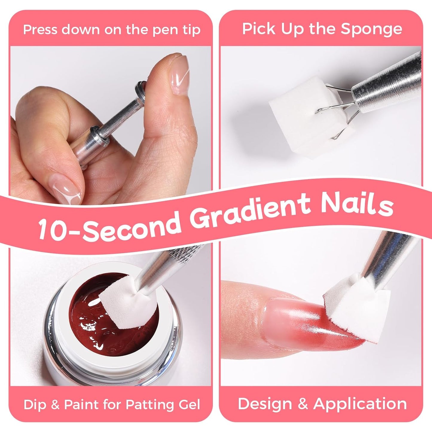 100PCS Nail Art Sponges With Grabbing Pen for Ombre, Professional Soft Sponge Applicators for Gradient & Aura Nails, Gel Manicure Tools with Metal Pickup Pen, Salon & Home DIY Nail Supplies