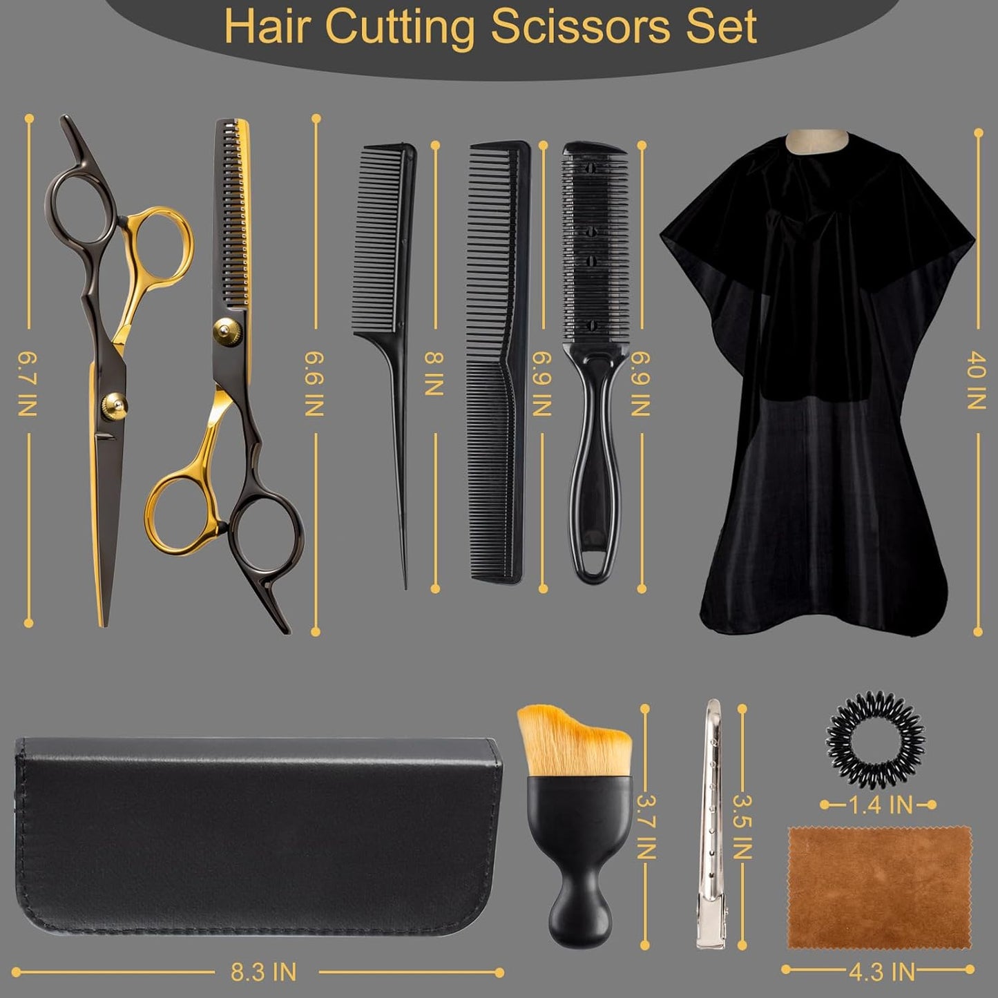 15 pcs Hair Cutting Scissors Professional, Thinning Shears for Hair Cutting, Black Gold Stainless Steel Barber Scissors, Lengnoyp Haircut Scissors Hair Cutting Kit for Women, Men