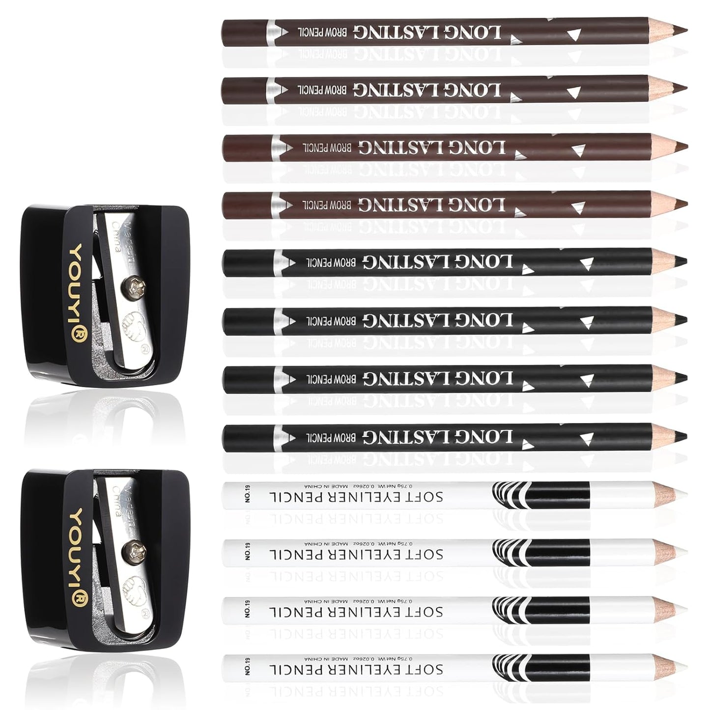12PCS Barber Pencil Set with Sharpener, Smudge-proof Beard Shaping Guide Pen, Hairline Pencils, Suitable for Men and Women (Black, White, Dark Brown, Light Brown)