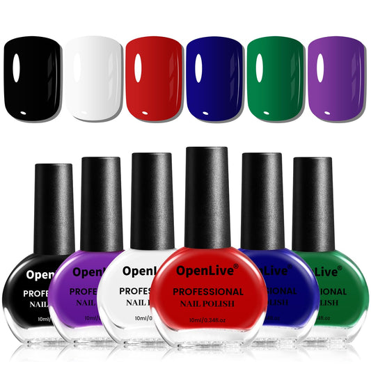 10ml Nail Polish Set 6 Colors Black White Red Deep Blue Dark Green Deep Purple All Seasons Neutral Color Quick Dry Nail Polish Set for Women Salon DIY Nail Art