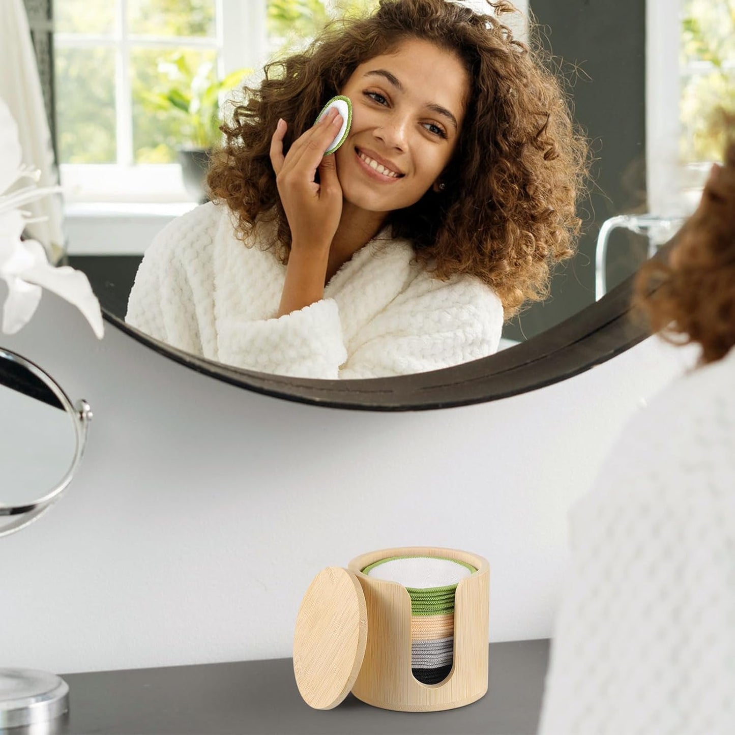 Foaincore 40 Pcs Reusable Makeup Remover Pads with Mesh Laundry Bag Washable Bamboo Cotton Rounds Soft Reusable Face Pad for Toner Skin Types with Bamboo Holder(Integrated Color)