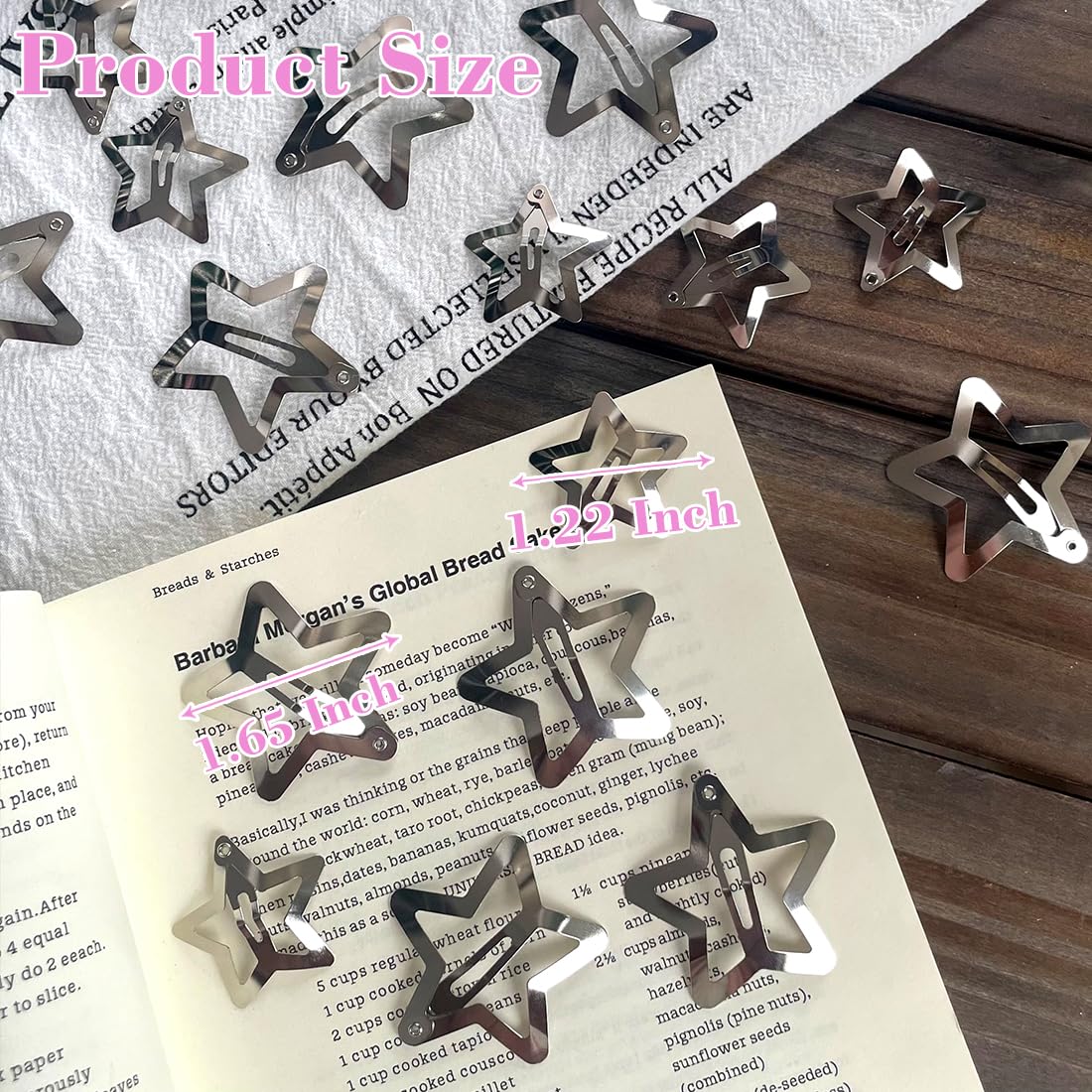 100 PCS Stars Hair Clips,50PCS 1.22"Clip and 50 PCS 1.65"Clips Snap Star Hair Accessories Non Slip Star Clips for Girls Women Y2K Accessories Silver Metal Hair Clips