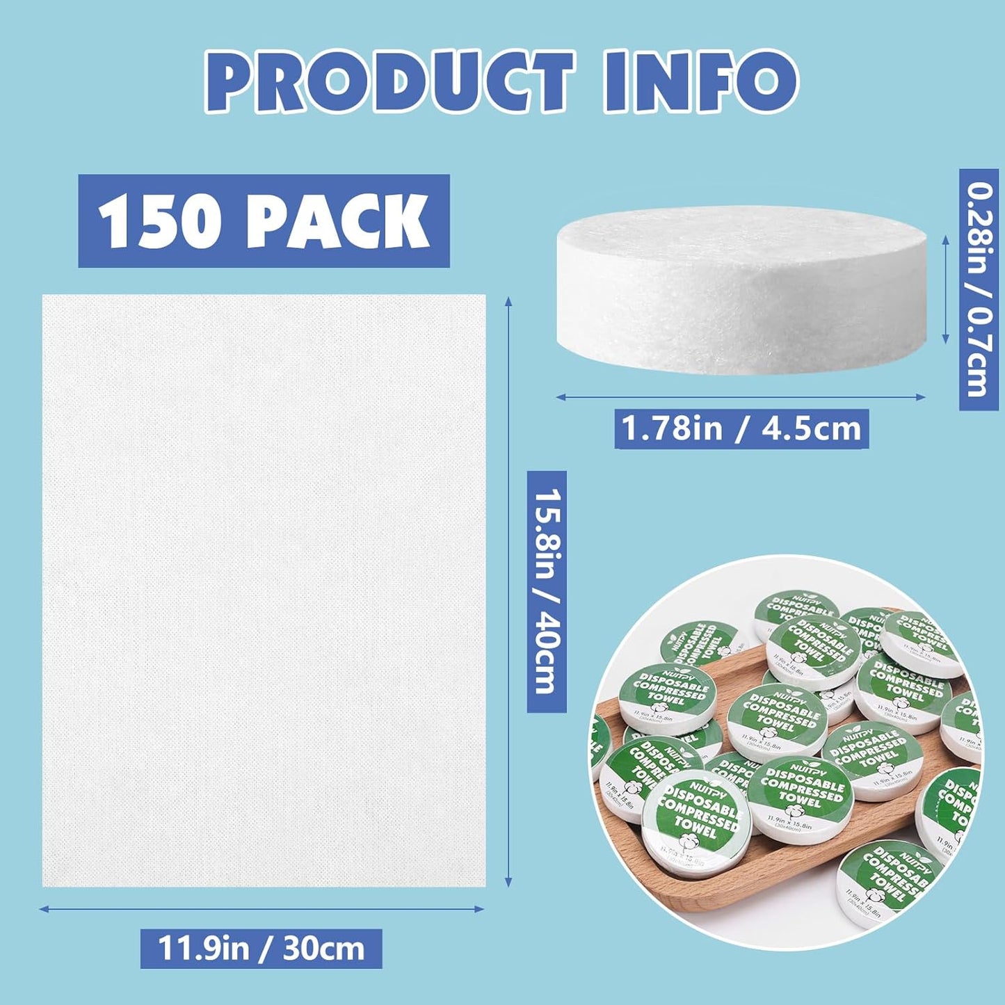 150 Pack Compressed Towel, 11.9in x 15.8in Large Magic Disposable Towel, Compressed Bath Towels, Large Size Coin Towels Portable Camping Towels for Hotel, Camping, Hiking, Outdoor Sports, Beauty Salon
