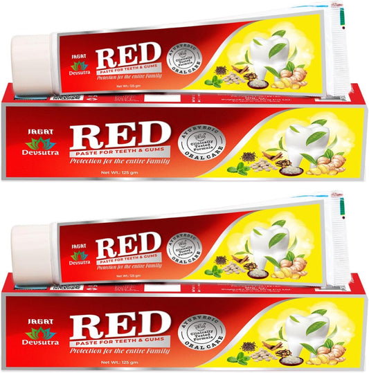 Jagat Herbal Red Toothpaste for Fresh Breathe, Doctor Recommended Natural Ayurvedic Toothpaste, Organic 100% Natural Teeth Whitening, Fluoride Free & Protects Gums, Vegan - Pack of 2
