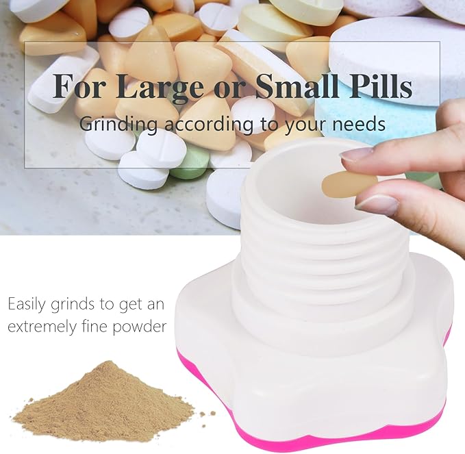 Johnbee Pill Crusher, Pill Grinder Fine Powder Extremely Fine. Storage Compartment. Pill Crushers for Elderly, Family and Pets. Silicone Edges. Grind Multiple Pills at Once - Cleaning Brush (Purple)