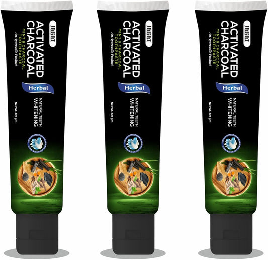 Jagat Activated Charcoal Toothpaste Pack of 3 – Teeth Whitening Tooth Paste with Charcoal Flavor, Fluoride Free Toothpaste for Adult, Natural Travel Tooth Paste, Vegan, Non Toxic, Gluten Free
