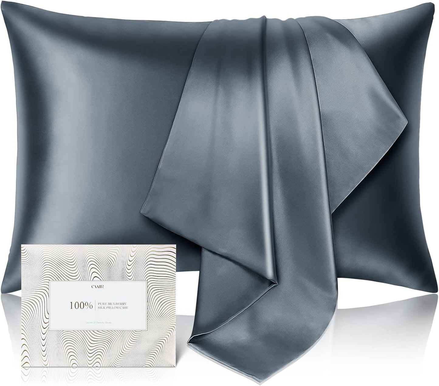 100% Pure Mulberry Silk Pillowcase for Hair and Skin - Allergen Resistant Dual Sides,600 Thread Count Silk Bed Pillow Cases with Hidden Zipper,1pc,Standard Size,Space Grey