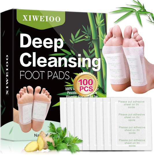 100 Pack Foot Pads, Ginger Oil Bamboo Charcoal, Foot Care Patch Message Deep Cleansing for Stress Relief, Better Rest, Feet Health Patches, Relaxing Muscles