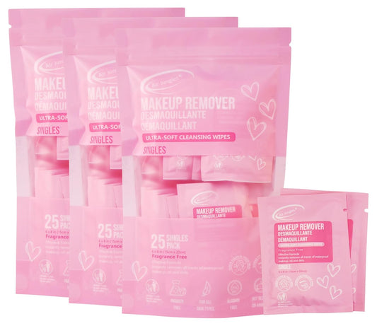 Air Jungles Makeup Remover Wipes Singles 25 Count (Pack of 3), Extra Large 6" x 8", Fragrance-Free, Removes Makeup and Oil, Ultra-Soft Cleansing Wipes, Alcohol Free