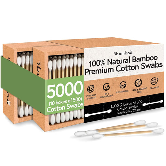 100% Bamboo Ear Cotton Swabs (5000-Pack) | Double Tipped Cotton Buds for Ear | Biodegradable Beauty & Personal Care Items | FSC Certified & Hypoallergenic | For All Ages & Pets
