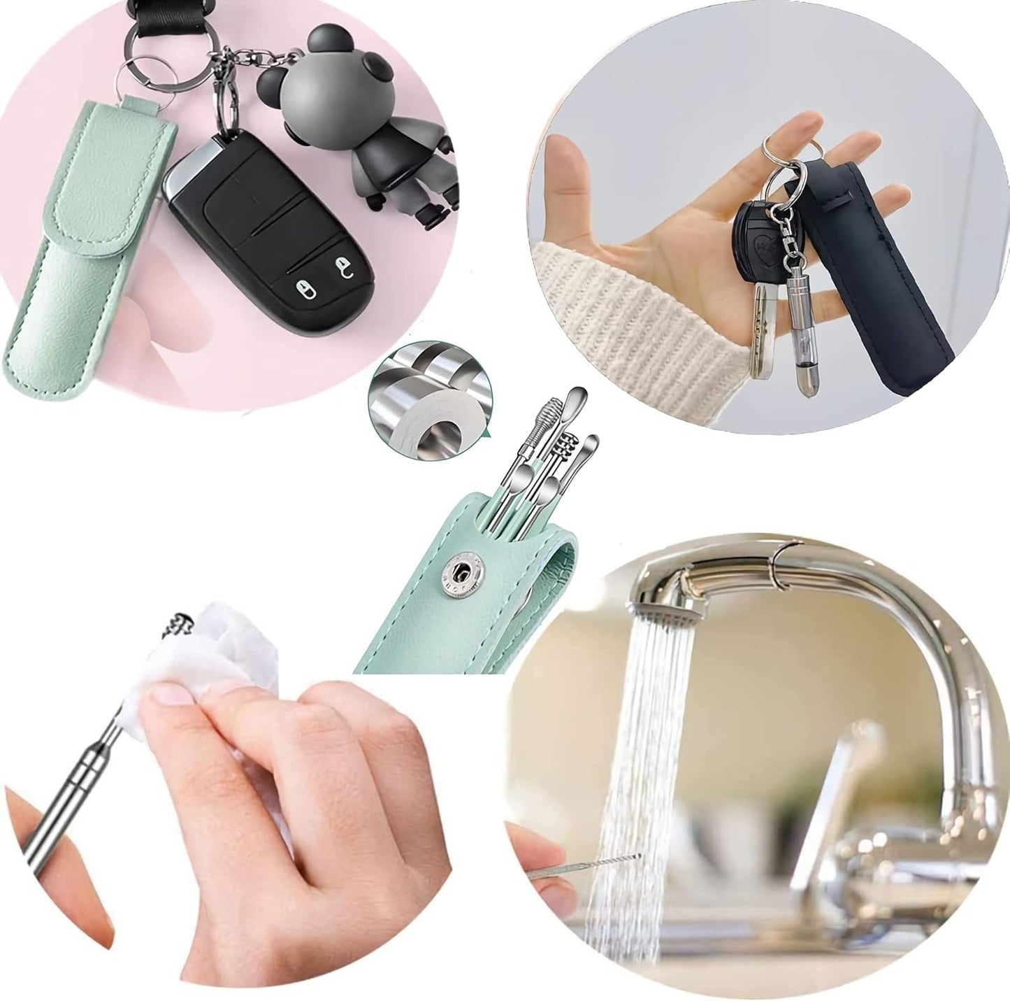 12 Pcs Ear Pick Earwax Removal Kit, Ear Cleaning Tool, Stainless Steel Earwax Removal Tool with Leather Storage Box (Black&Green)