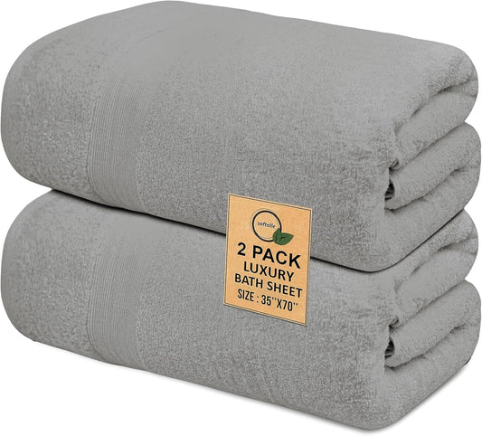100% Cotton Luxury Bath Sheets - Pack of 2 (35" x 70") | Super Soft, Quick-Dry & Highly Absorbent Towels for Bathroom, Home, Spa & Gym (Silver Grey)