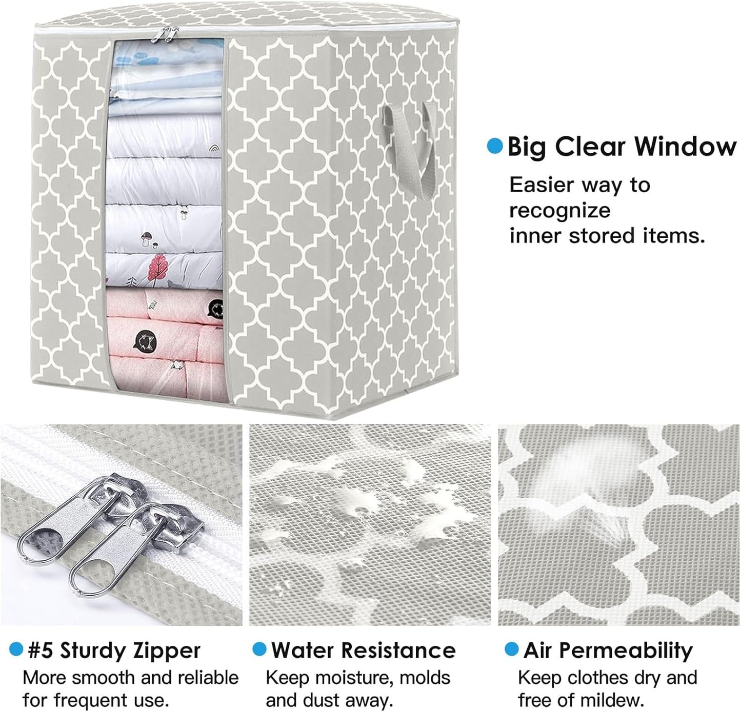WISELIFE Storage Bags 8 Pack/100L Large Blanket Clothes Organization and Storage Containers for Comforters,Bedding, Foldable Organizer with Reinforced Handle, Clear Window, Sturdy Zippers,Lvory