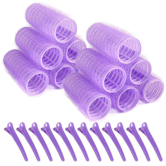 12 Piece Hair Roller Set with Clips, Self Grip Hair Rollers Hair Curler for Long Medium Short Hair, Random Color (2.5cm)