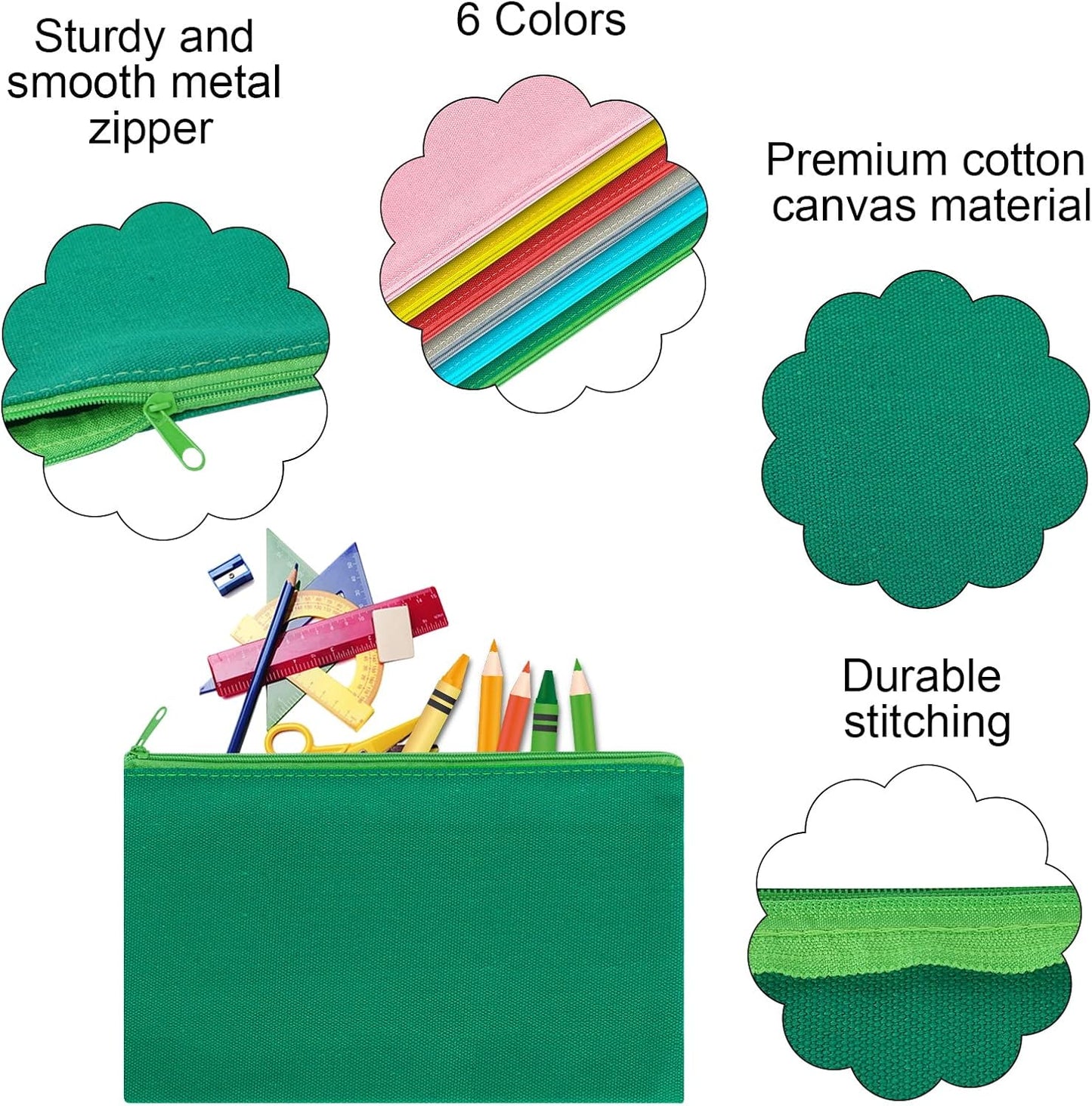 12 Pieces Cotton Canvas Makeup Bag, Multipurpose Cosmetic Bag with Zipper Travel Toiletry Pouch, Blank DIY Craft Bag (Multicolored A, S)