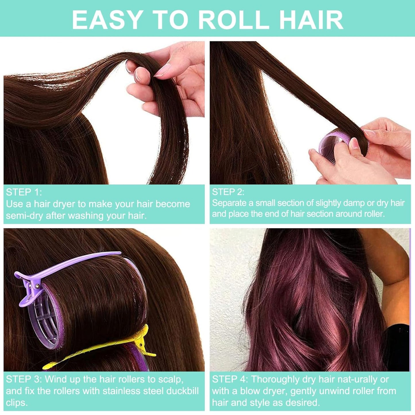 12 Piece Hair Roller Set with Clips, Self Grip Hair Rollers Hair Curler for Long Medium Short Hair, Random Color (3.6cm)