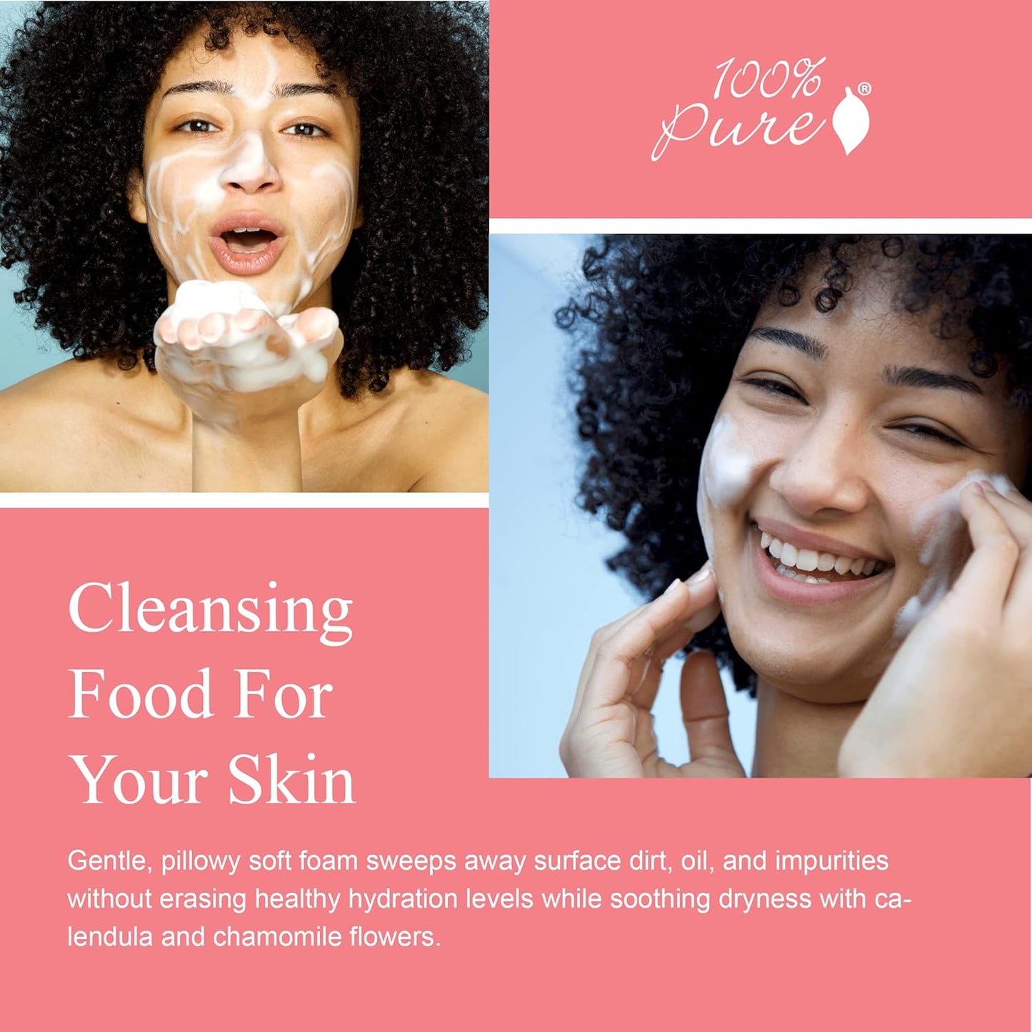 100% PURE Cucumber Cloud Natural Foam Facial Cleanser - Daily Skinfood Face Wash & Deep Hydration, Pore Cleansing, Makeup Remover for Women, Men, All Skin Types, Even Sensitive - Vegan - 5.07 oz