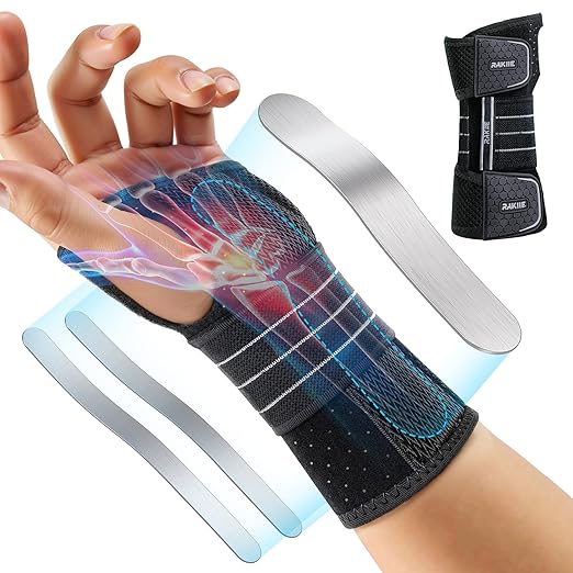 Carpal Tunnel Wrist Brace, Adjustable Night Wrist Support with 3 Metal Splints, Hand Brace for Men Women No Pressure on Thumb, Splint Stabilizer for Work, Gray Left Hand, Size S