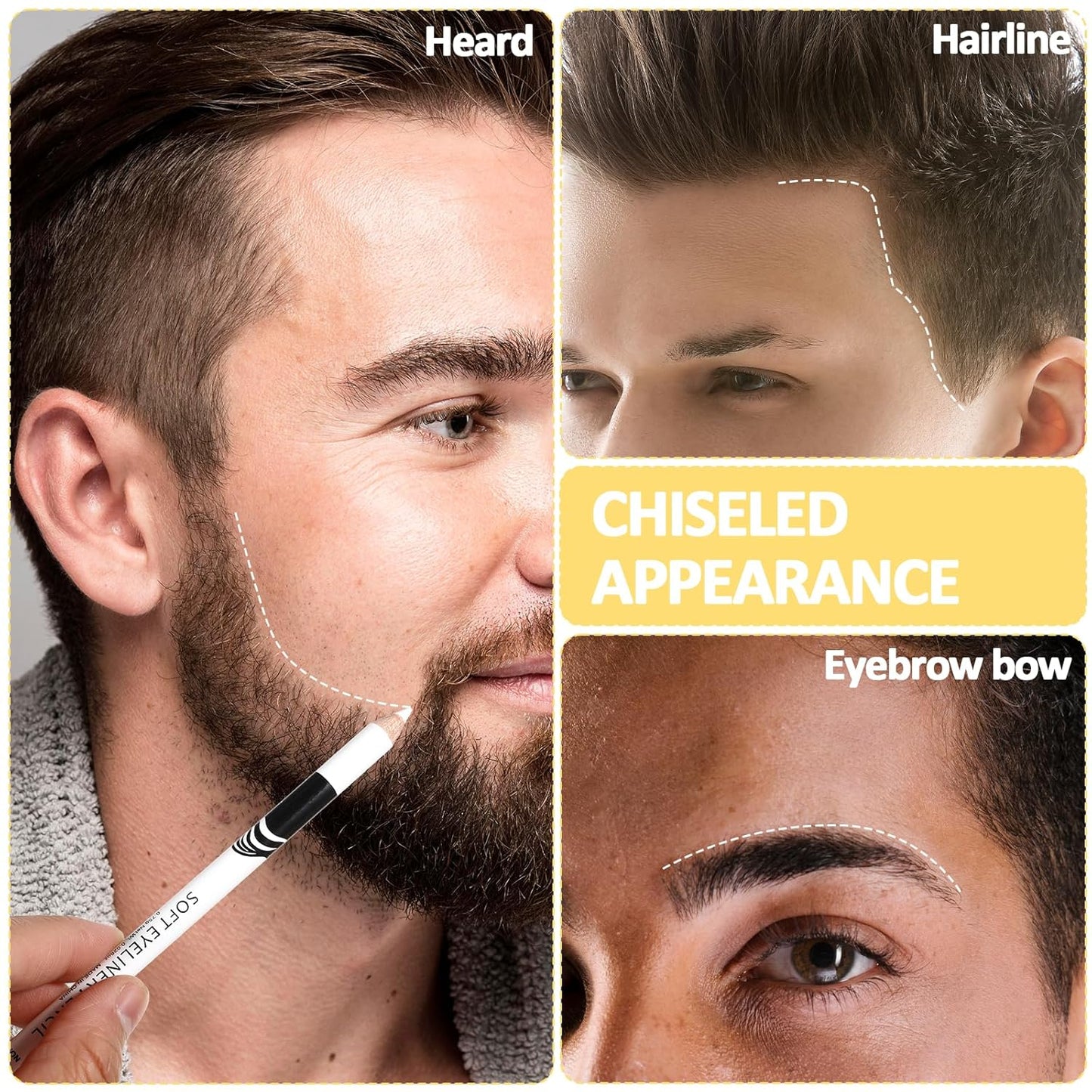 12PCS Barber Pencil Set with Sharpener, Smudge-proof Beard Shaping Guide Pen, Hairline Pencils, Suitable for Men and Women (White)