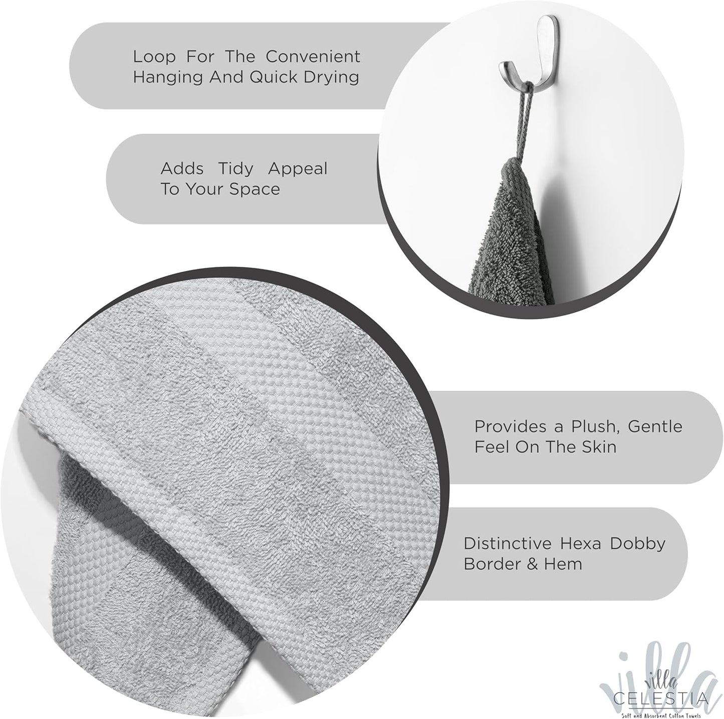 100% Cotton Hand Towel Set of 2, (16 x 28 inches) Sustainable, Soft, Highly Absorbent, Quick Drying, Combed Cotton Hand Towels Pack of 2 Ideal for Hotels, Spa, Bathroom, Dorm, White