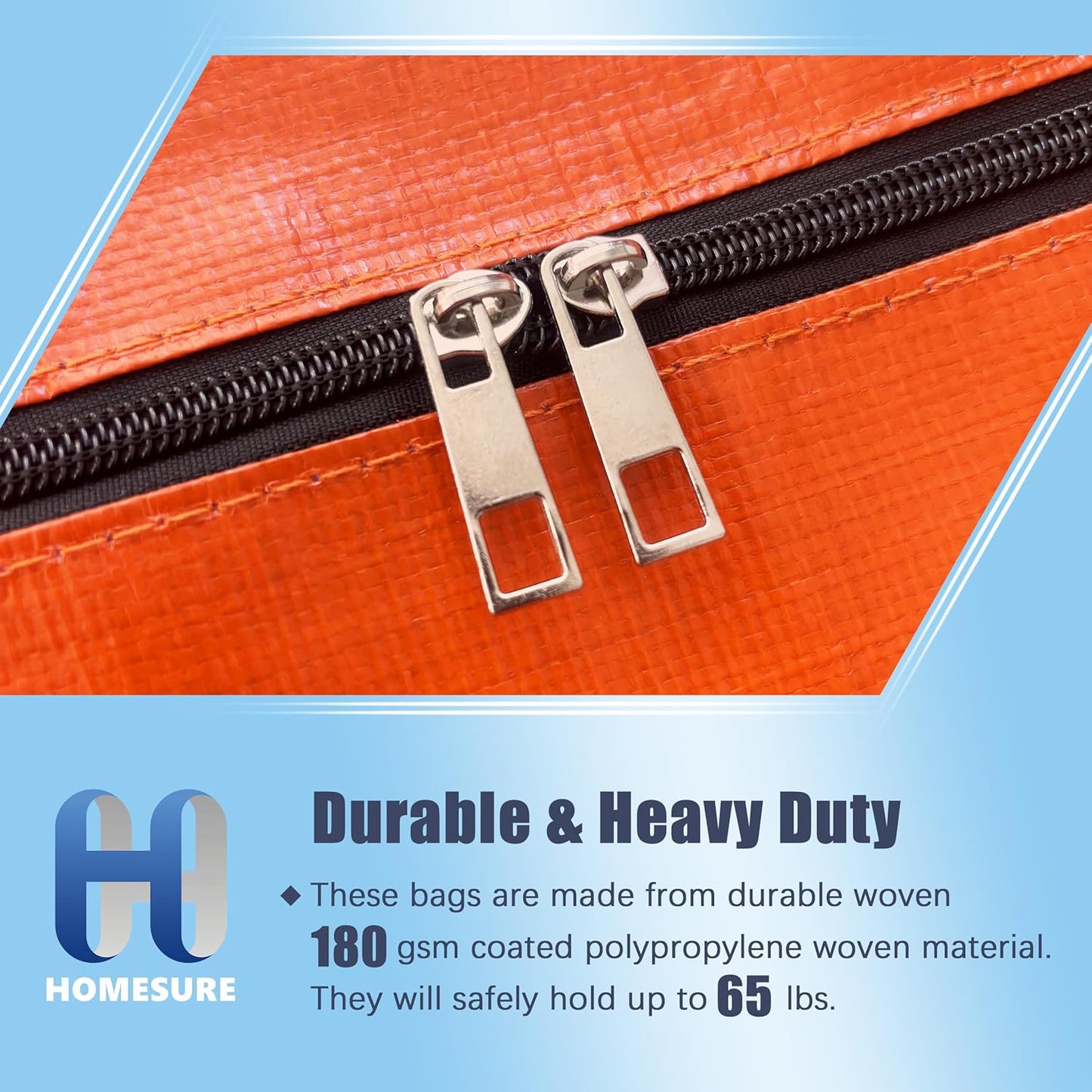 12 Pack Large Strong Moving Bags with Zippers & Carrying Handles - Water-Resistant - Heavy Duty Storage Tote for Space Saving, Fold Flat, Alternative to Moving Box (Orange)